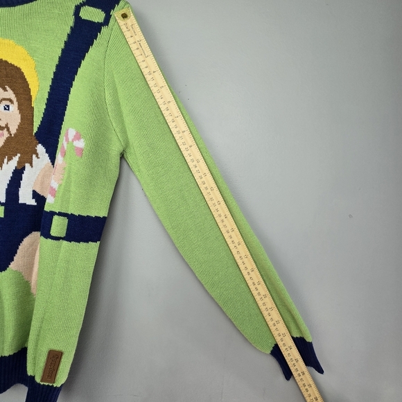 TIPSY ELVES Funny Knit Sweater Green Navy Mens Size S - Picture 8 of 10